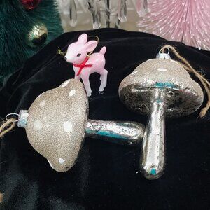 Champagne Mercury Glass Mushroom Christmas Ornaments - Woodland